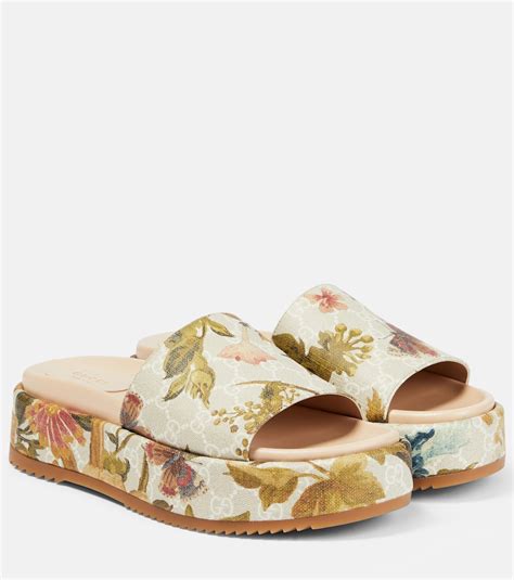 gucci flora platform slides|Gucci platform slides women.